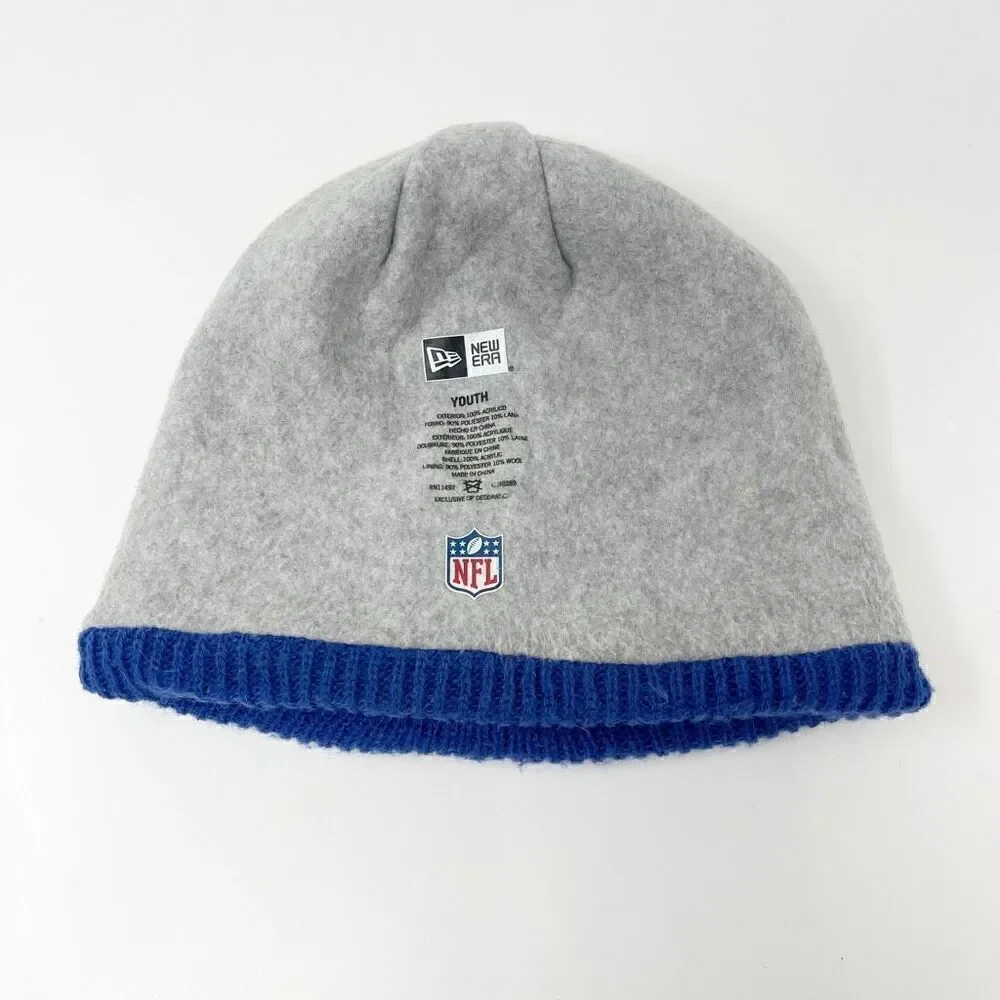 New Era NFL Giants Blue Acrylic Beanie Youth Size Fleece Lined Used Good